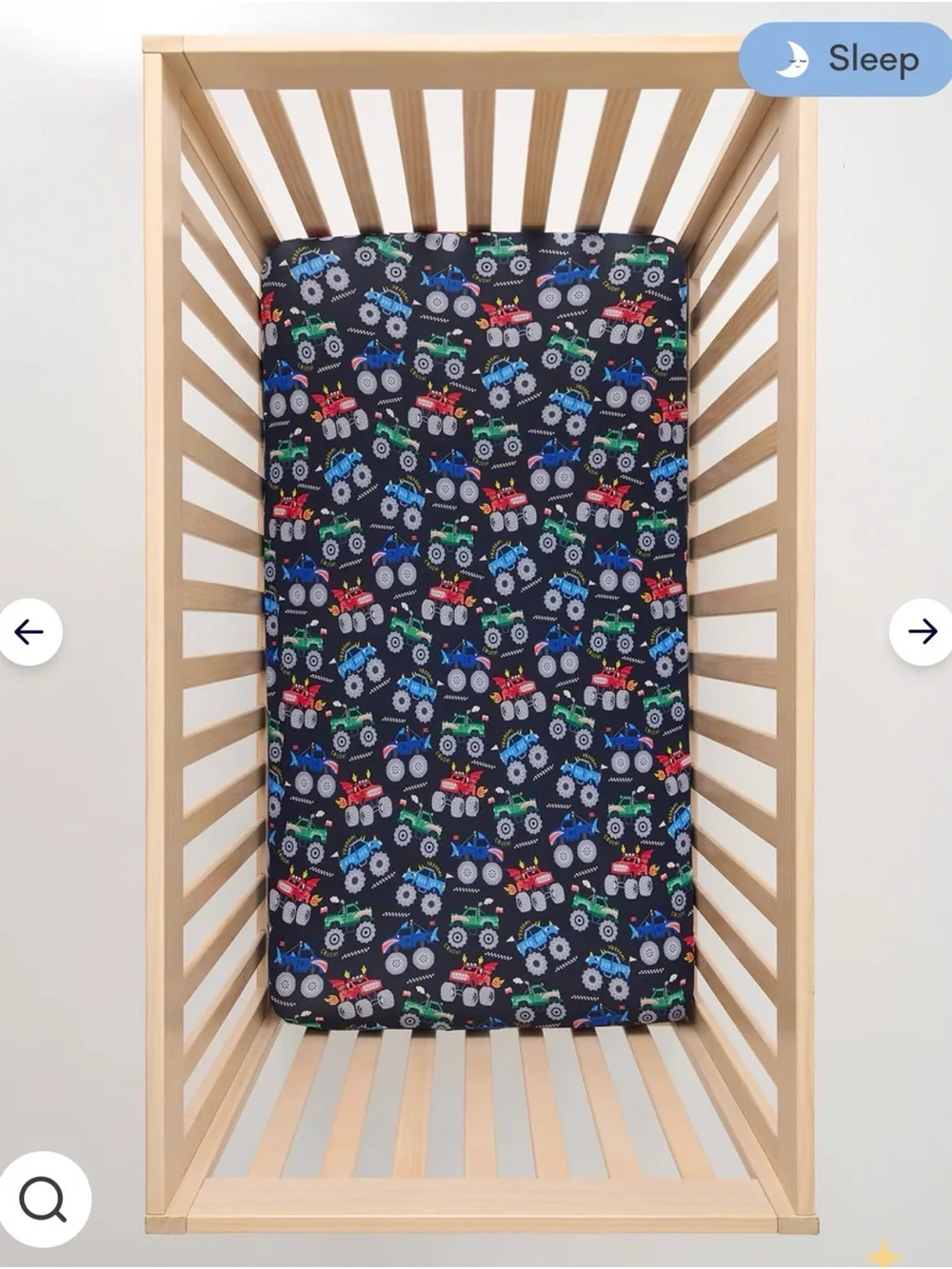 Little Sleepies Monster Truck Crib  sheet- Black with Red, Green & Blue trucks